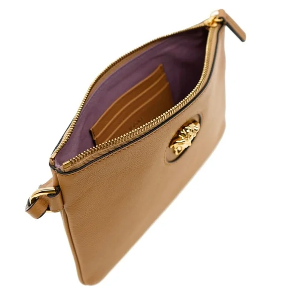 VERSACE Medusa Wristlet Zip Clutch Caramel Leather Pouch with Dust Bag & COA - Picture 5 of 9